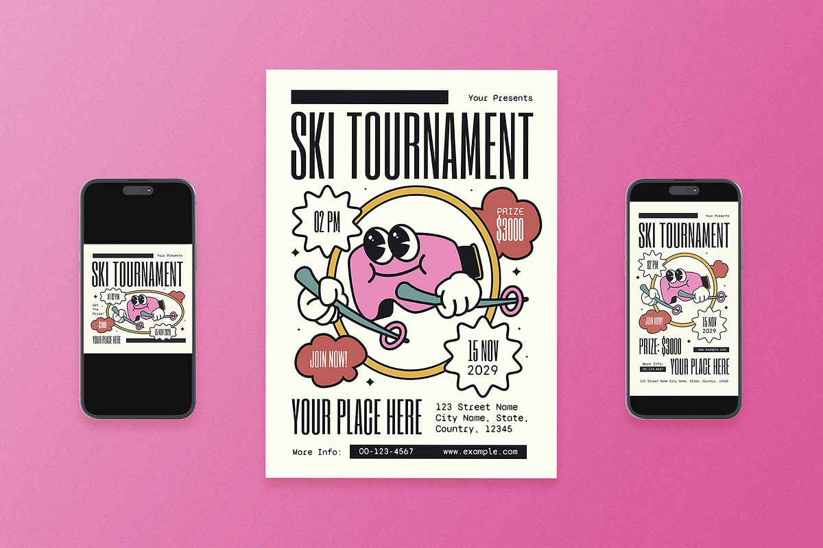 Cartoon Ski Tournament Flyer Set, a Flyer Template by Aiyari Graphic (Photo 1 of 3)