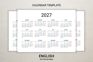 2027 calendar template in English, a Stationery Template by Ederella