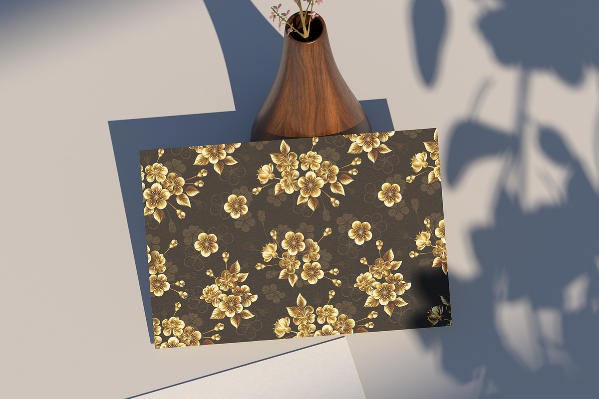 Seamless pattern with golden sakura, a Pattern Graphic by blackmoon9 (Photo 3 of 3)