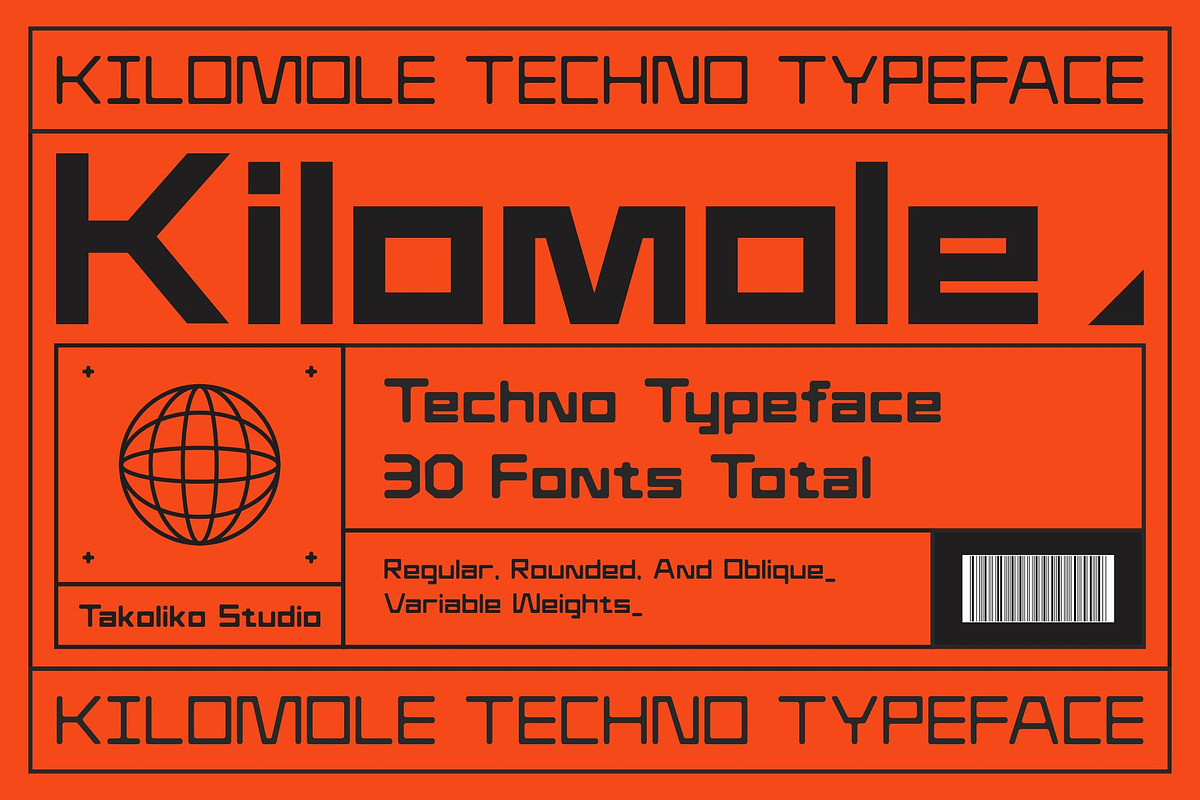 Kilomole-Techno Typeface, a Symbol Font by takoliko (Photo 1 of 14)