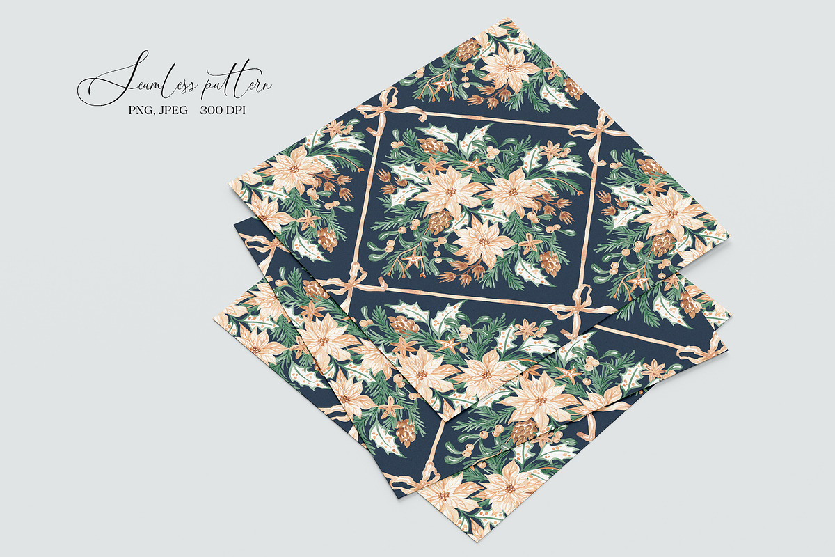 Christmas Botanical Grid Pattern, a Pattern Graphic by SirenaArt (Photo 15 of 20)