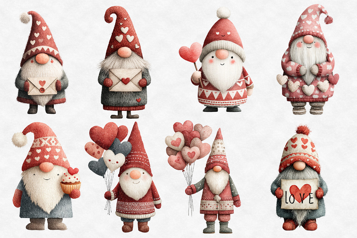 Whimsical Valentine's Gnome Clipar, an Illustration by Designworld (Photo 2 of 3)