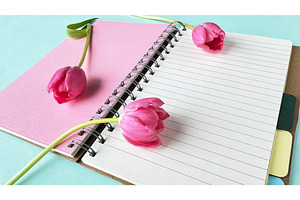 Open spiral notebook with pink and, a Photo by tilialucida