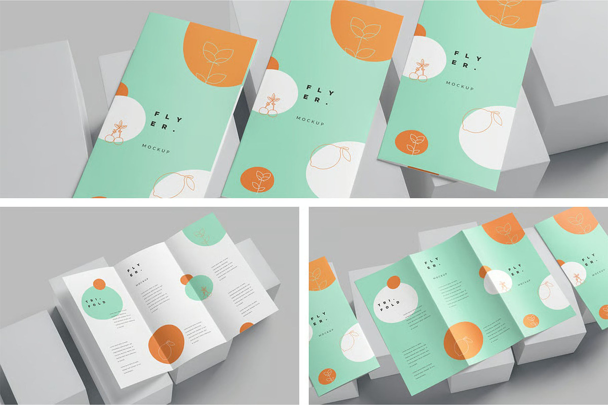 Tri-Fold Vertical Flyer Mockups, an Advertising Mockup by megostudi0 (Photo 1 of 5)