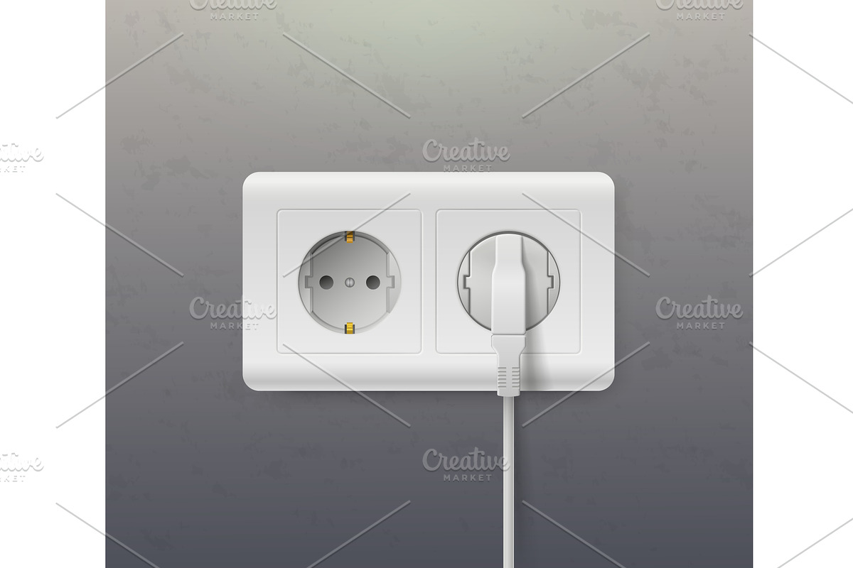 Realistic white electrical plug with, an Object Illustration by Vectorbuum