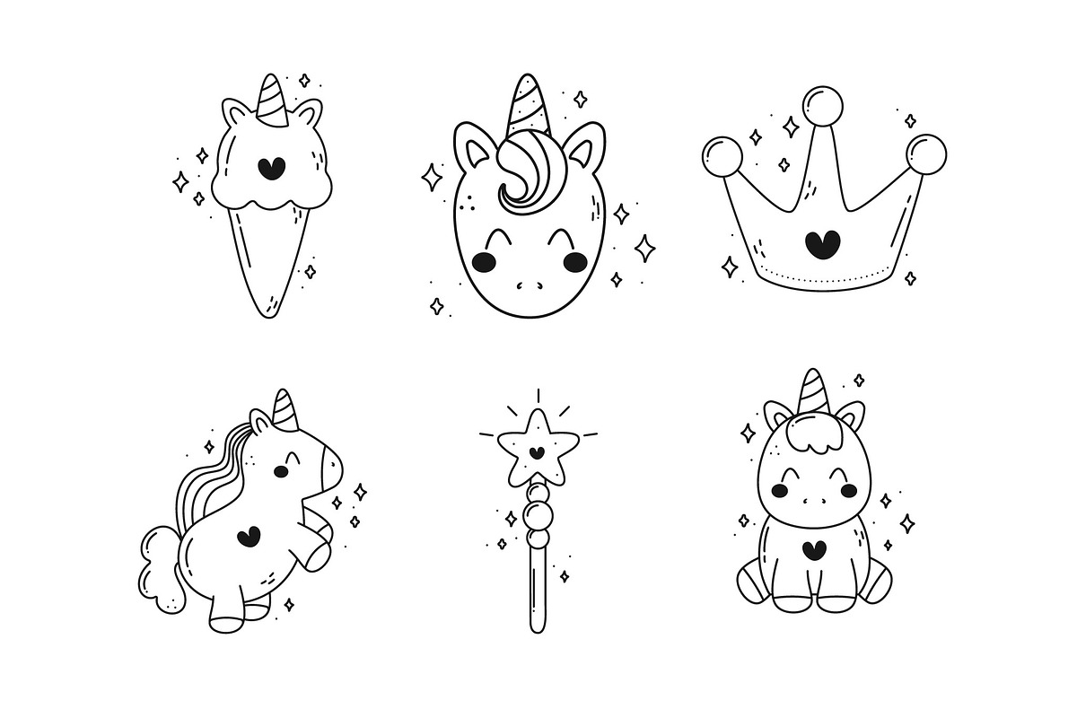 Unicorn Doodle Illustration Set preview 2