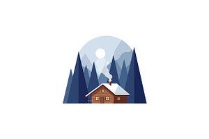 Cozy wooden cabin surrounded by tall, an Illustration by designvectx