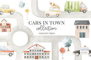 Cars In Town - Watercolor Set