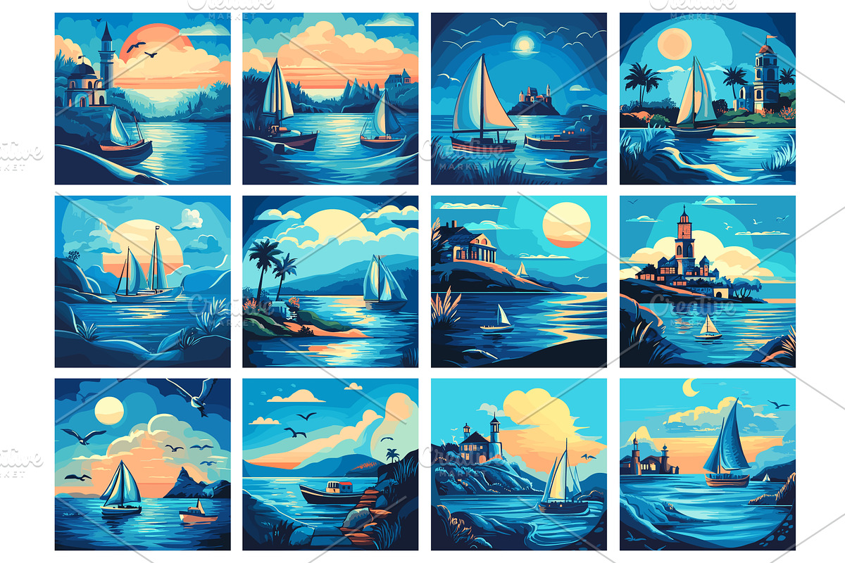 Sea coast marine landscapes cartoon, an Animal Illustration by Valerie Bodnar