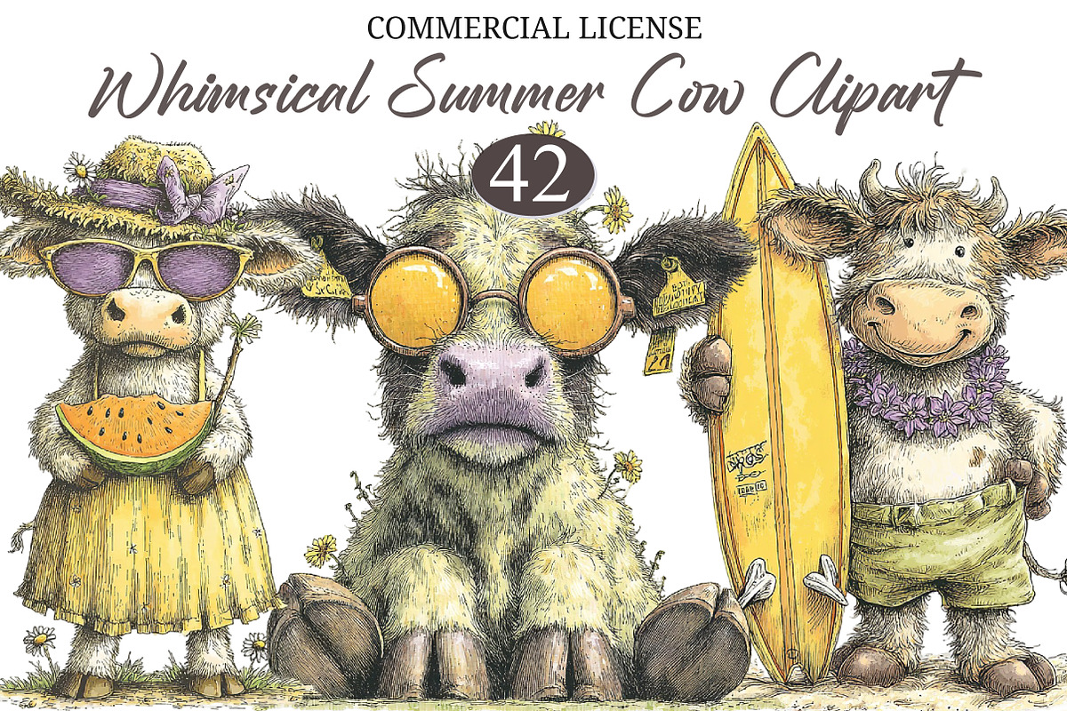 Whimsical Summer Cow Clipart, a Seasonal Illustration by designcity5 (Photo 1 of 5)