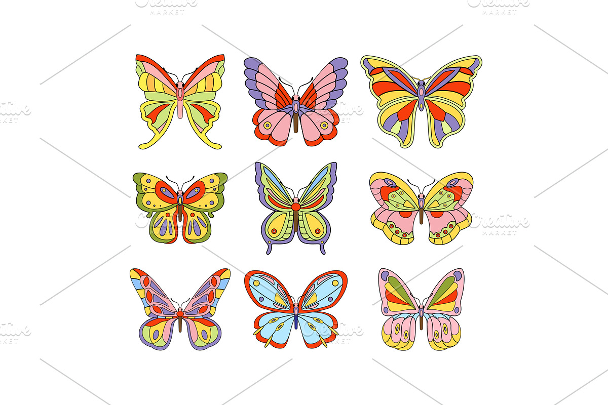 Groovy colorful butterfly pattern, an Illustration by pikepicture