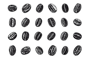 Coffee Beans Hand-Drawn Linocut, a Food Illustration by LadadikArt