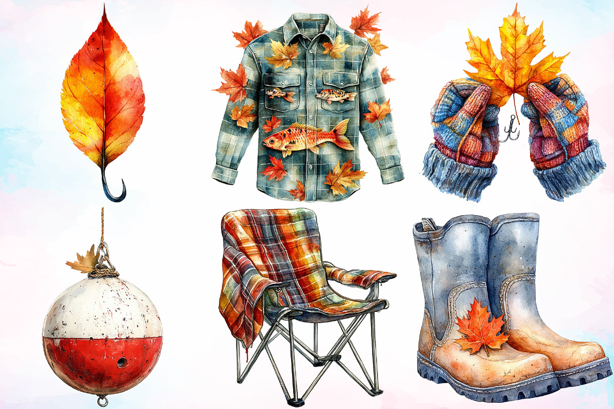 Watercolor Fall Fishing Clipart PNG, a Seasonal Illustration by Canvas Craft (Photo 3 of 8)