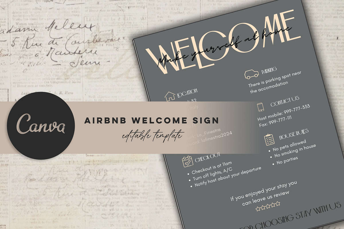 Welcome sign for Airbnb hosts Canva, a Presentation Template by Design House (Photo 1 of 7)