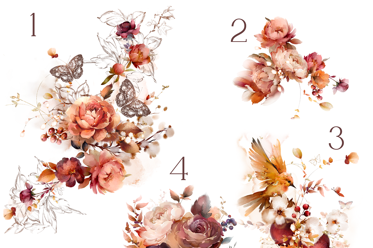Watercolor autumn flowers bundle art, a Decorative Illustration by Edith’s World (Photo 2 of 9)