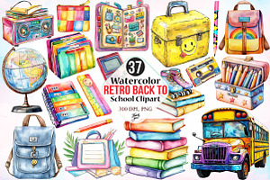 Watercolor Retro Back to School PNG, a Seasonal Illustration by Canvas Craft