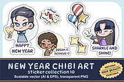 New Year Chibi Art Sticker Set 10, an Illustration by vectstudio (Thumbnail 1 of 3)
