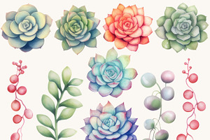 Watercolor Succulent Clipart Bundle