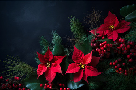 Red poinsettia flower with winter, a Holiday Photo by Ylivdesign