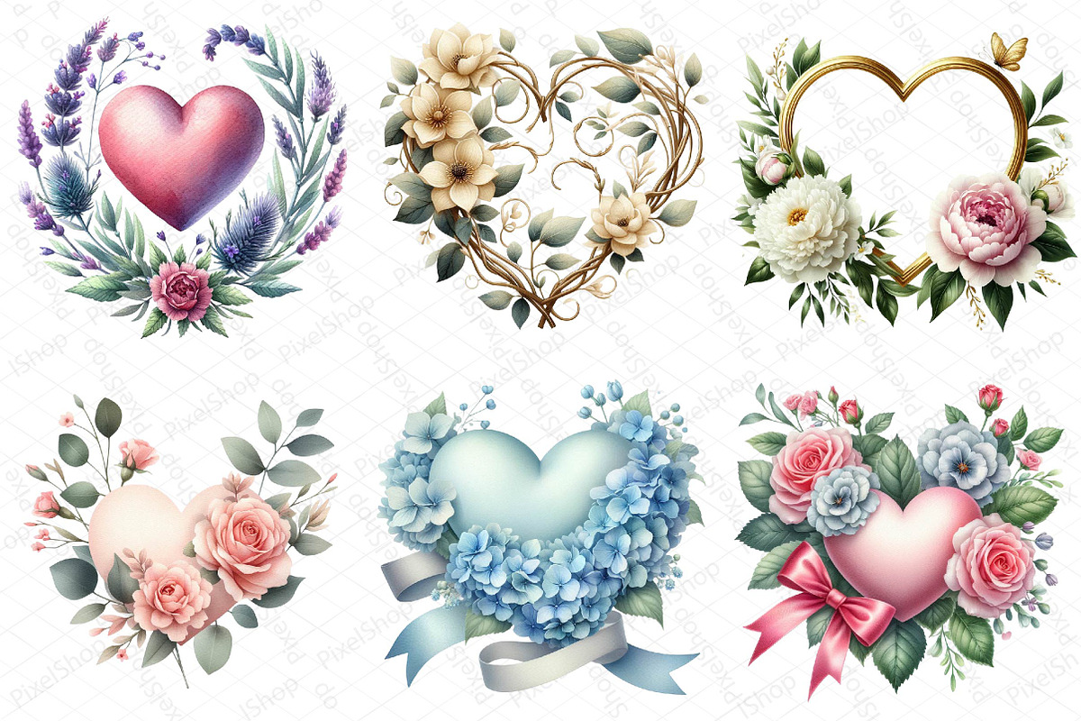 Wedding Hearts with Flowers Clipart, an Illustration by DreamPrint404 (Photo 6 of 6)