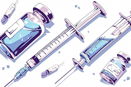Illustration of vaccine vials and syringes for medical and pharmaceutical use, a Photo by AS photostudio