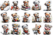 Watercolor Daisy Teddy Bear Clipart, a Seasonal Illustration by OK Design (Thumbnail 3 of 6)