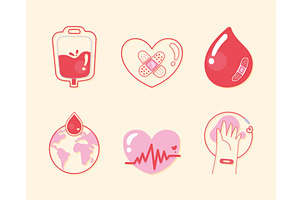 six blood donate icons, an Object Illustration by studiogstock