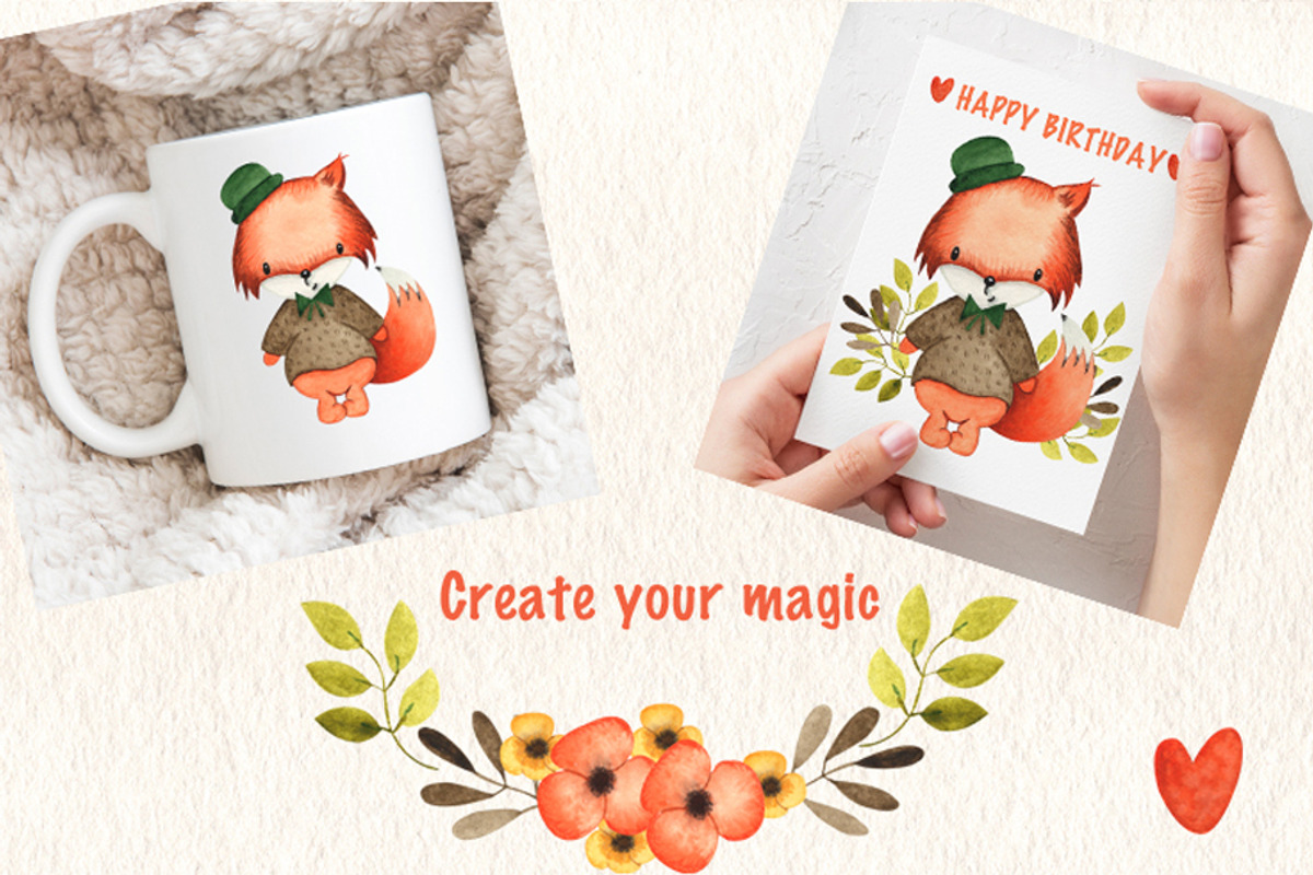 Happy Foxes Watercolor Collection, an Animal Illustration by TanataDesign (Photo 3 of 7)