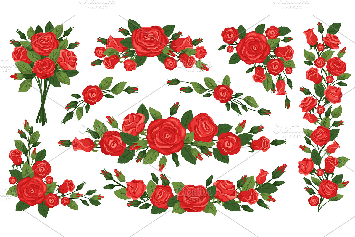 Red roses borders. Decorative floral, an Object Illustration by Vectorbuum