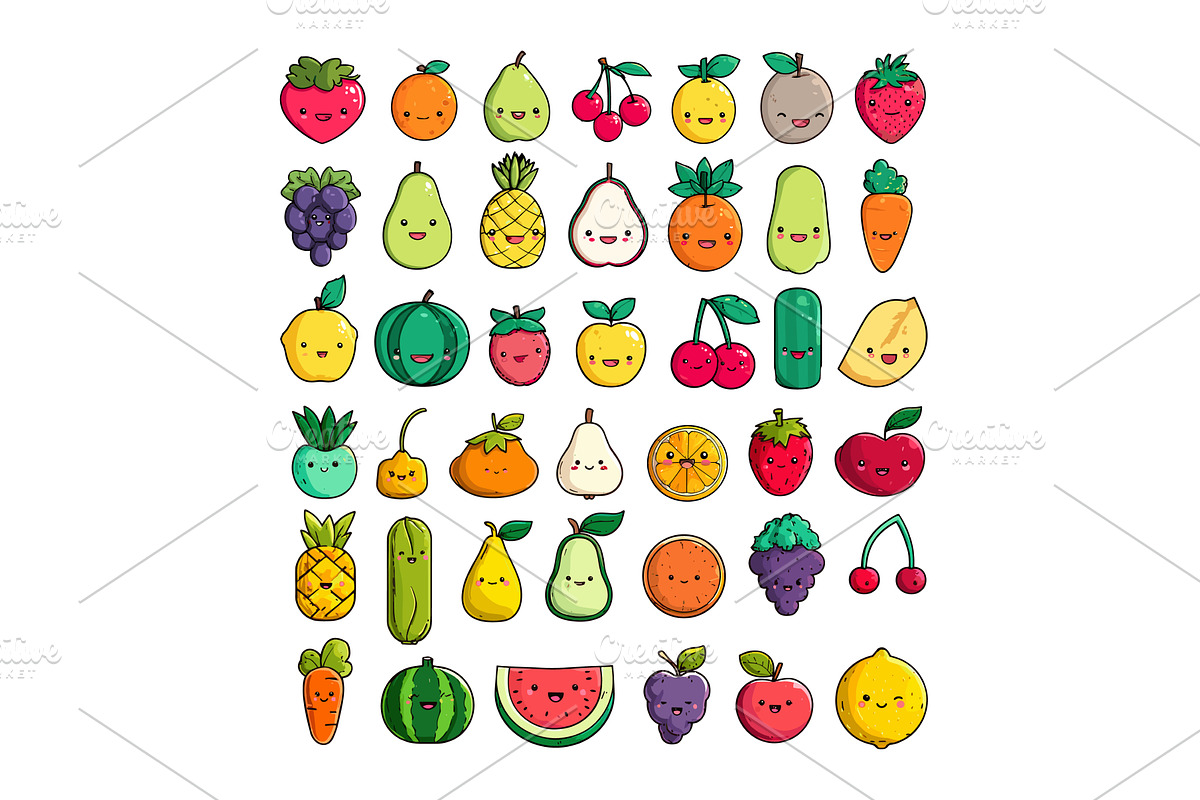 Kawaii fruits and vegetables cartoon, a Food Illustration by Onyx