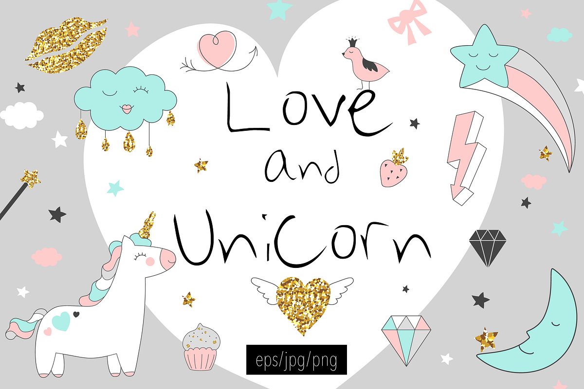 Love and Unicorn magic design, a Decorative Illustration by DinaraChernaya (Photo 1 of 8)