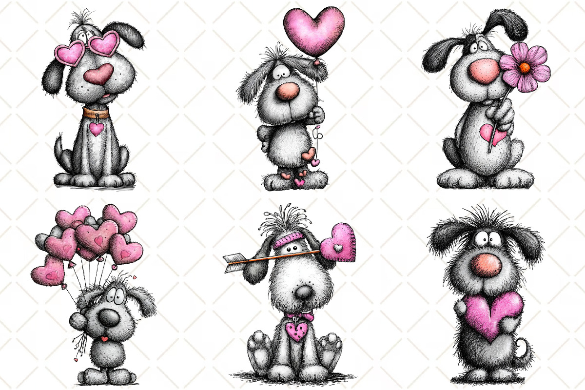 Whimsical Valentine Dog Clipart PNG, an Illustration by Black Bird Studio (Photo 6 of 6)