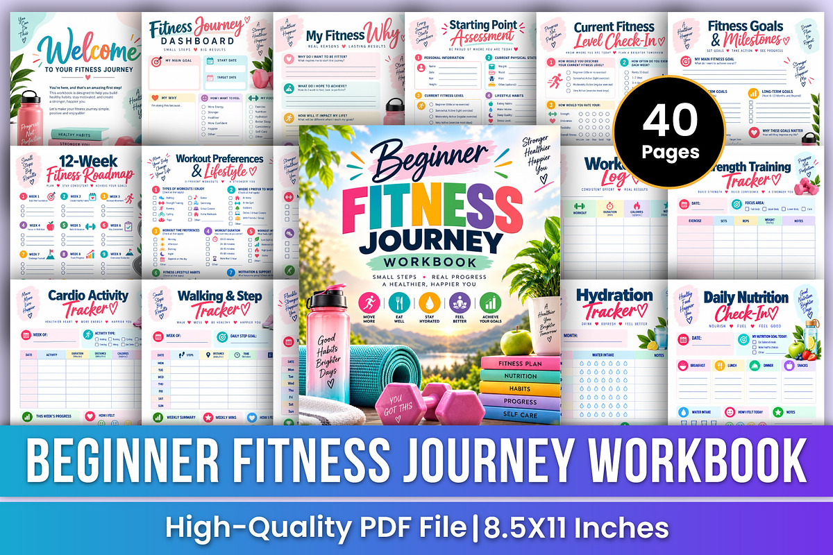 Beginner Fitness Journey Workbook, a Stationery Template by Mustafiz (Photo 1 of 4)