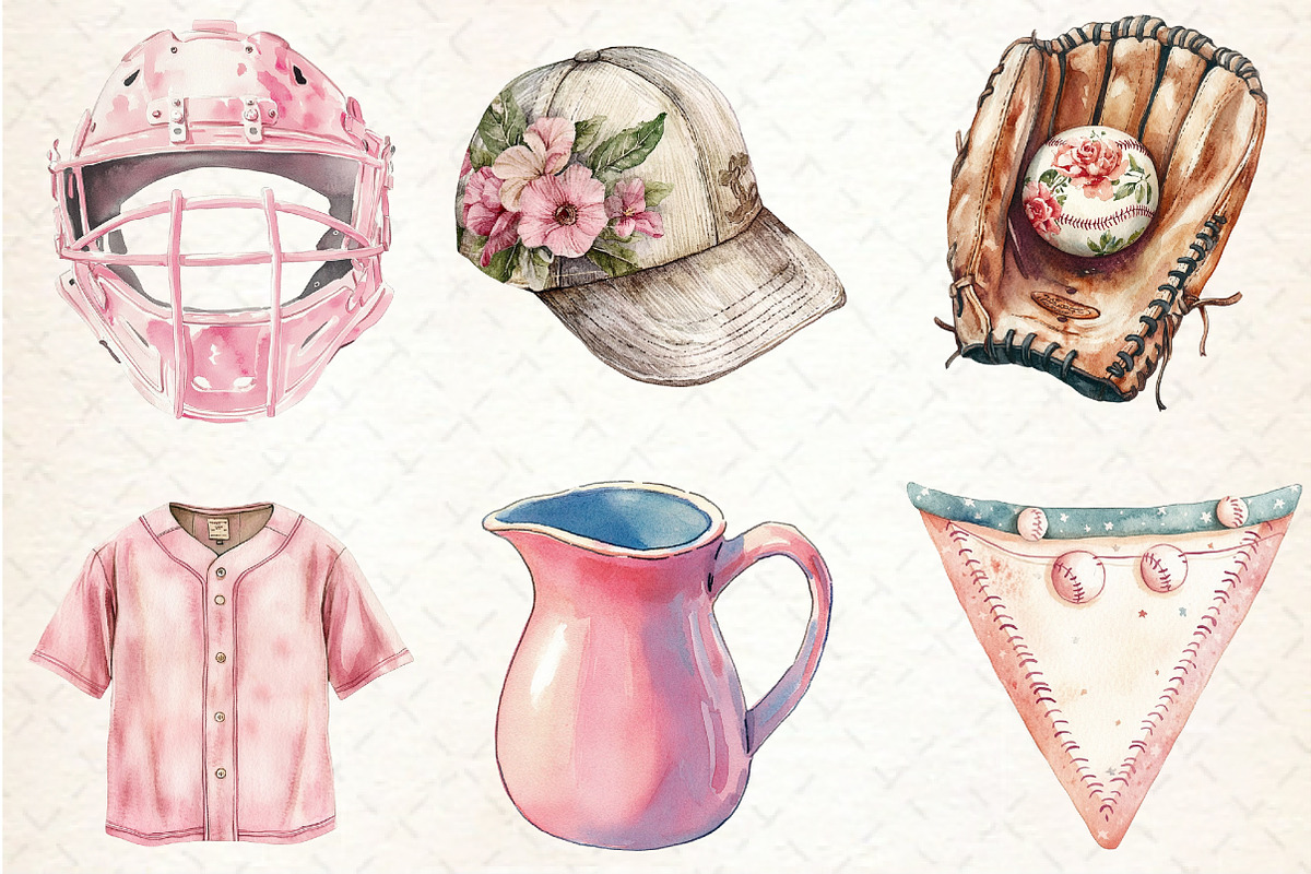 Retro Girly Baseball Clipart, an Illustration by Rose Art (Photo 2 of 4)