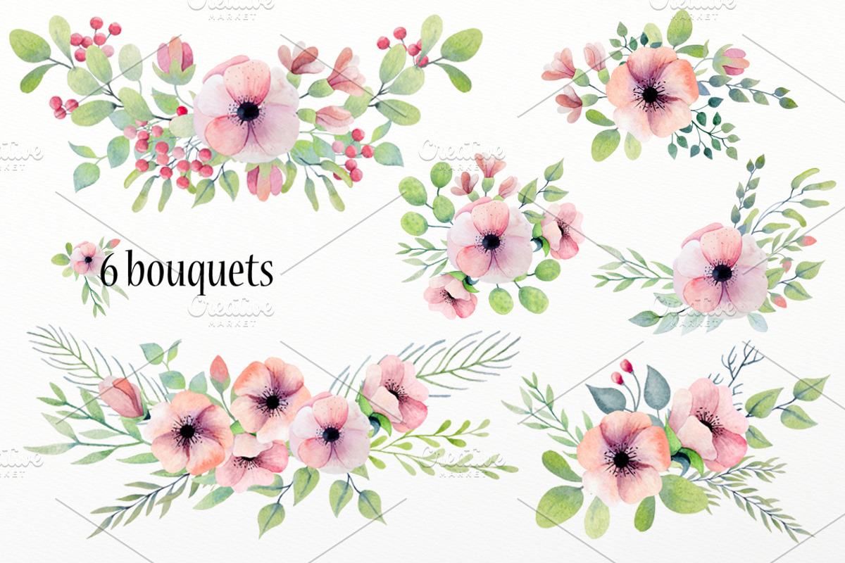 Watercolor floral design elements, an Illustration by rosypatterns (Photo 2 of 10)