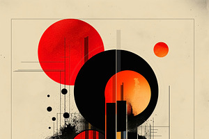 Abstract geometric design featuring vibrant red and black circle, a Decorative Illustration by ImageMir