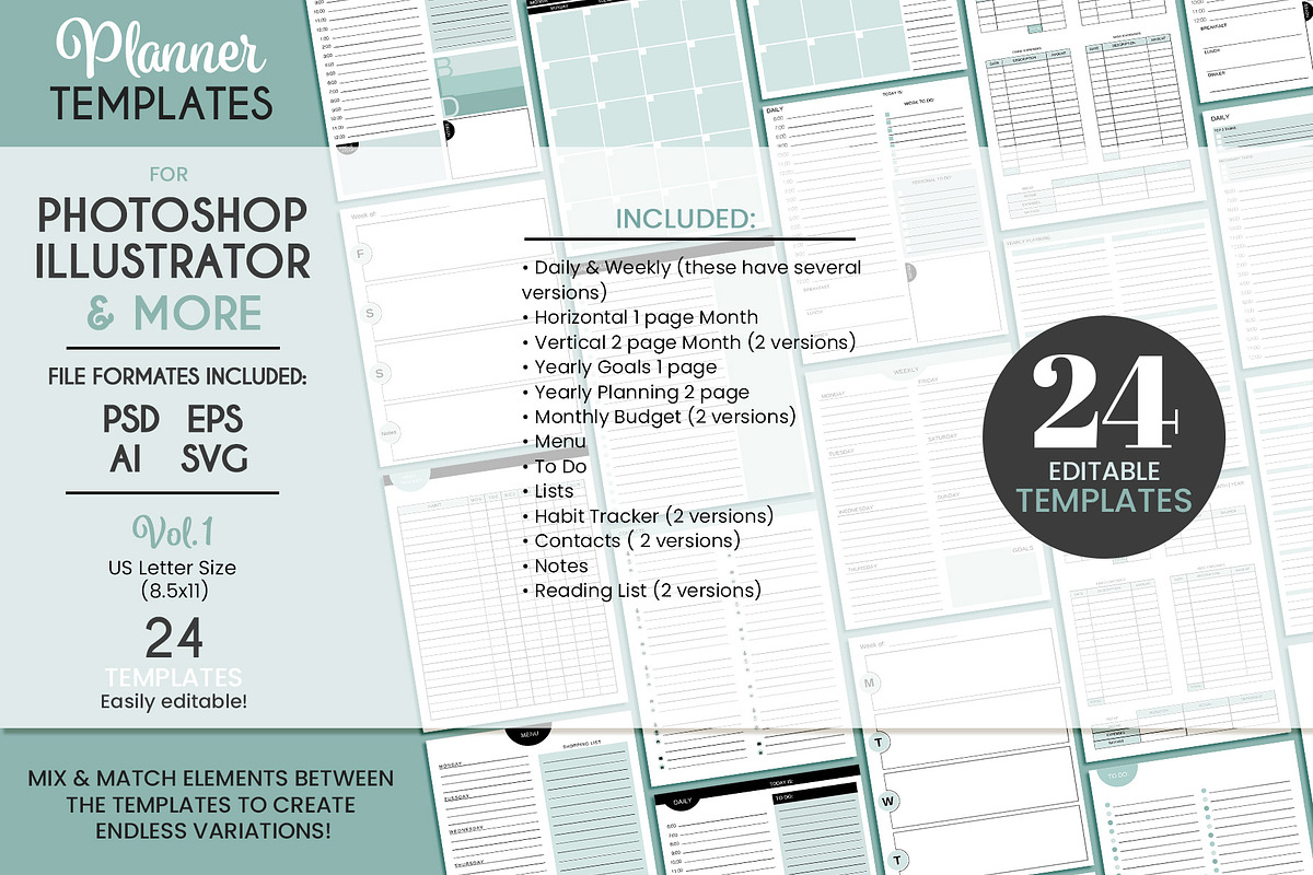 Planner Templates V1 PSD AI SVG EPS, a Templates & Theme by Studio Kitsch (Photo 2 of 4)
