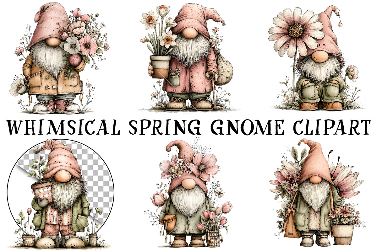 Whimsical Spring Gnome Clipart, an Illustration by OK Design (Photo 2 of 6)