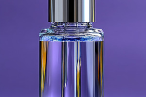Luxury skincare serum bottle with dropper on purple background,, a Food & Drink Photo by José Manuel Gelpi