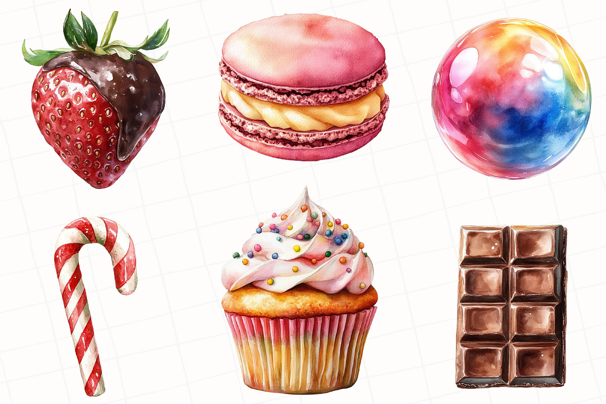 Sweet Treats Watercolor Clipart, an Illustration by OK Design (Photo 3 of 5)