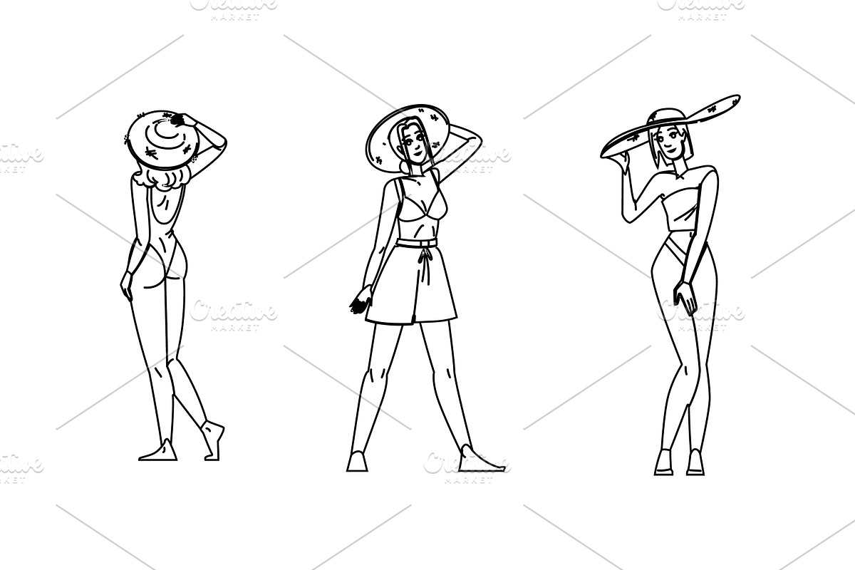 sun woman straw hat vector, a Person Illustration by pikepicture