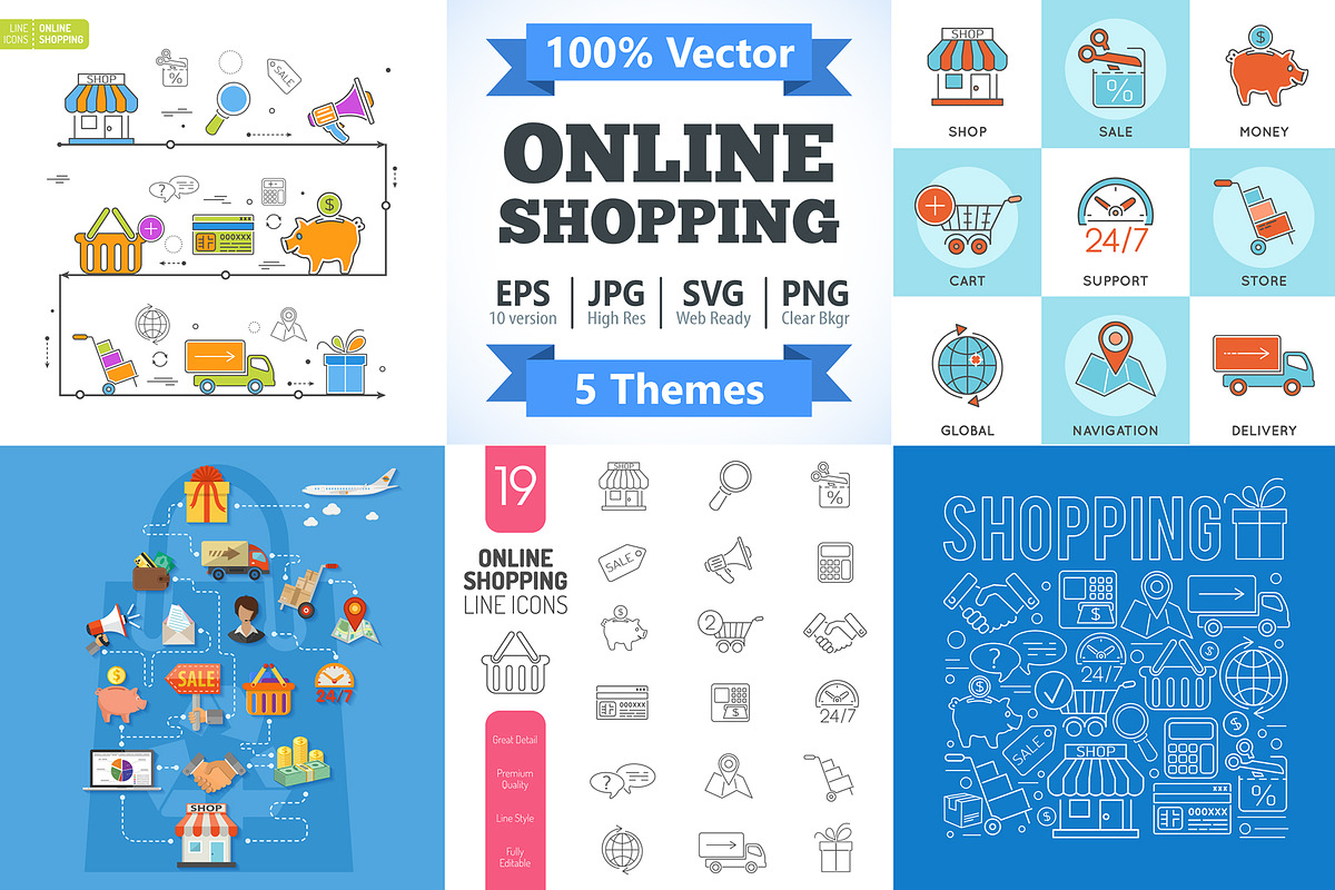 Online Shopping Icons and Process, a Finance Illustration by TAlex (Photo 1 of 7)