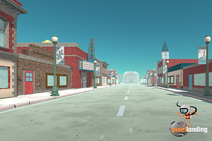 Small Town Main Street:Toon Low Poly