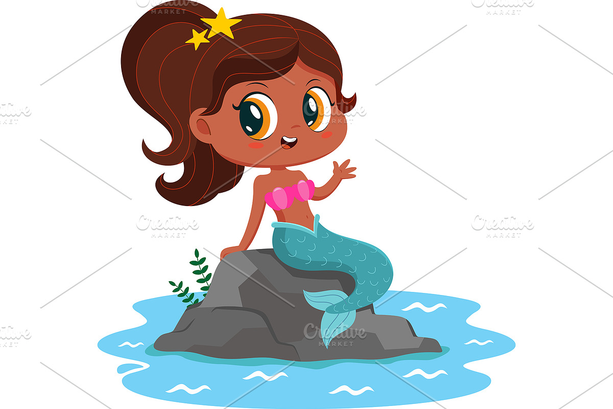 Little Afro American Mermaid Girl, an Illustration by HitToon