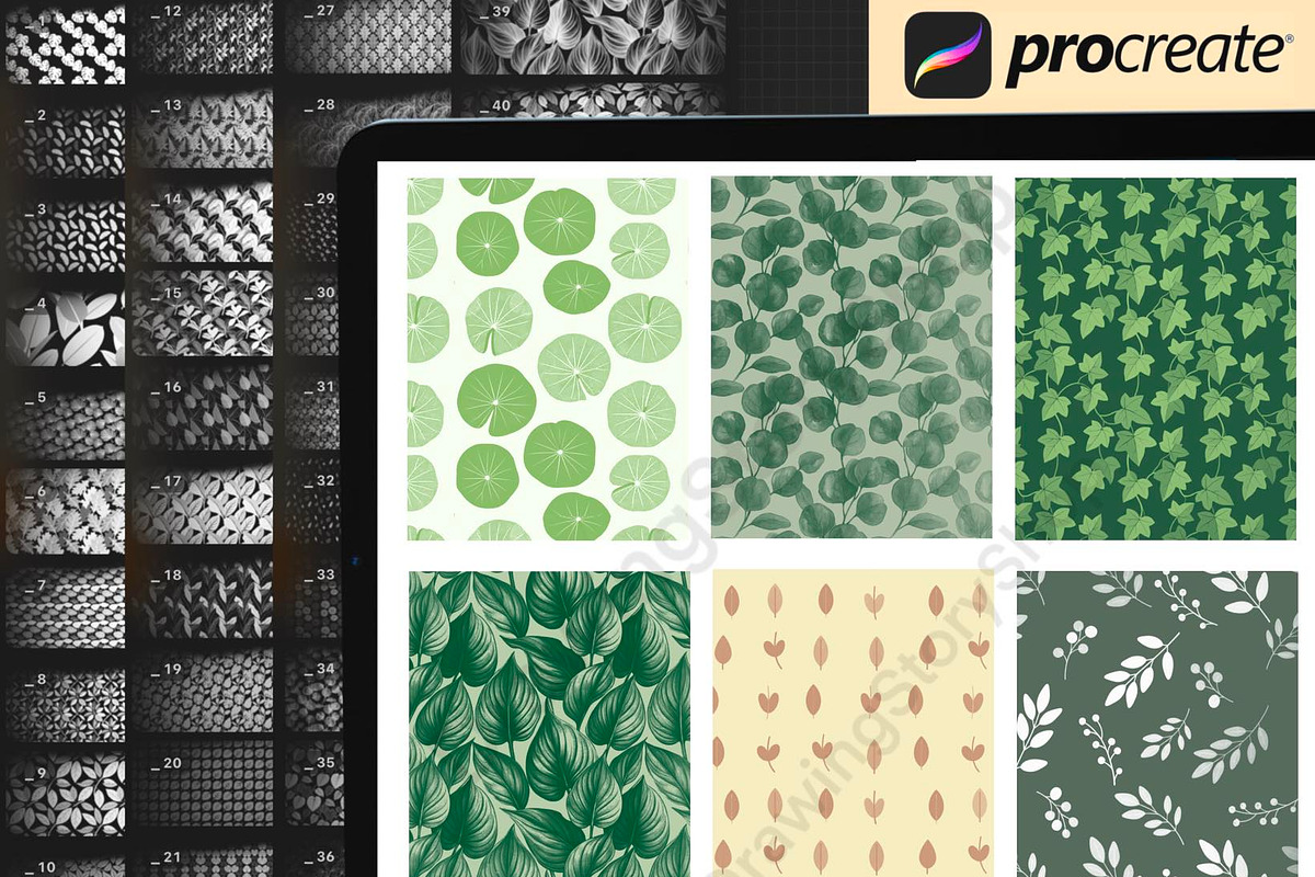 100 Procreate Leaves Texture Brush, a Brush Add-On by DrawingStoryShop