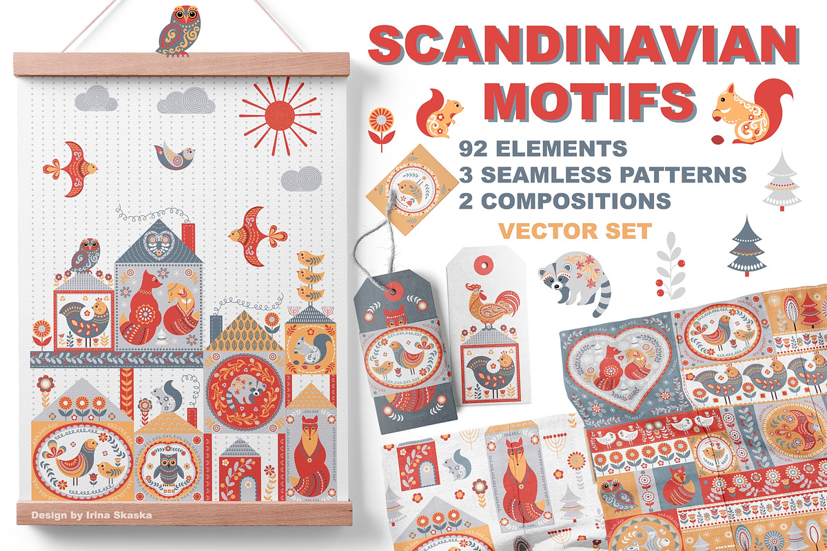 SCANDINAVIAN MOTIFS. Vector Set, an Animal Illustration by Irina Skaska (Photo 1 of 13)