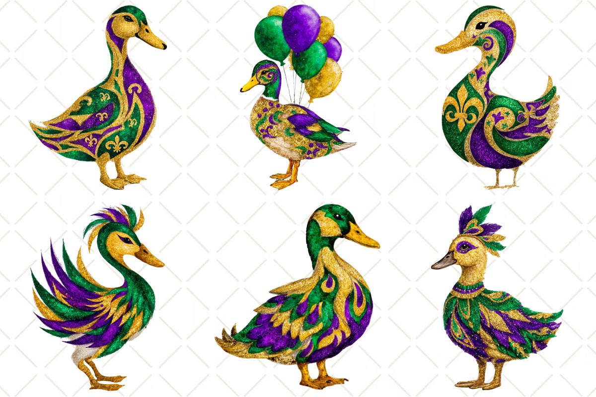 Watercolor Mardi Gras Duck Clipart, an Illustration by Black Bird Studio (Photo 6 of 6)