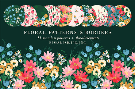 Floral Patterns & Borders, a Pattern Graphic by Nadia Grapes