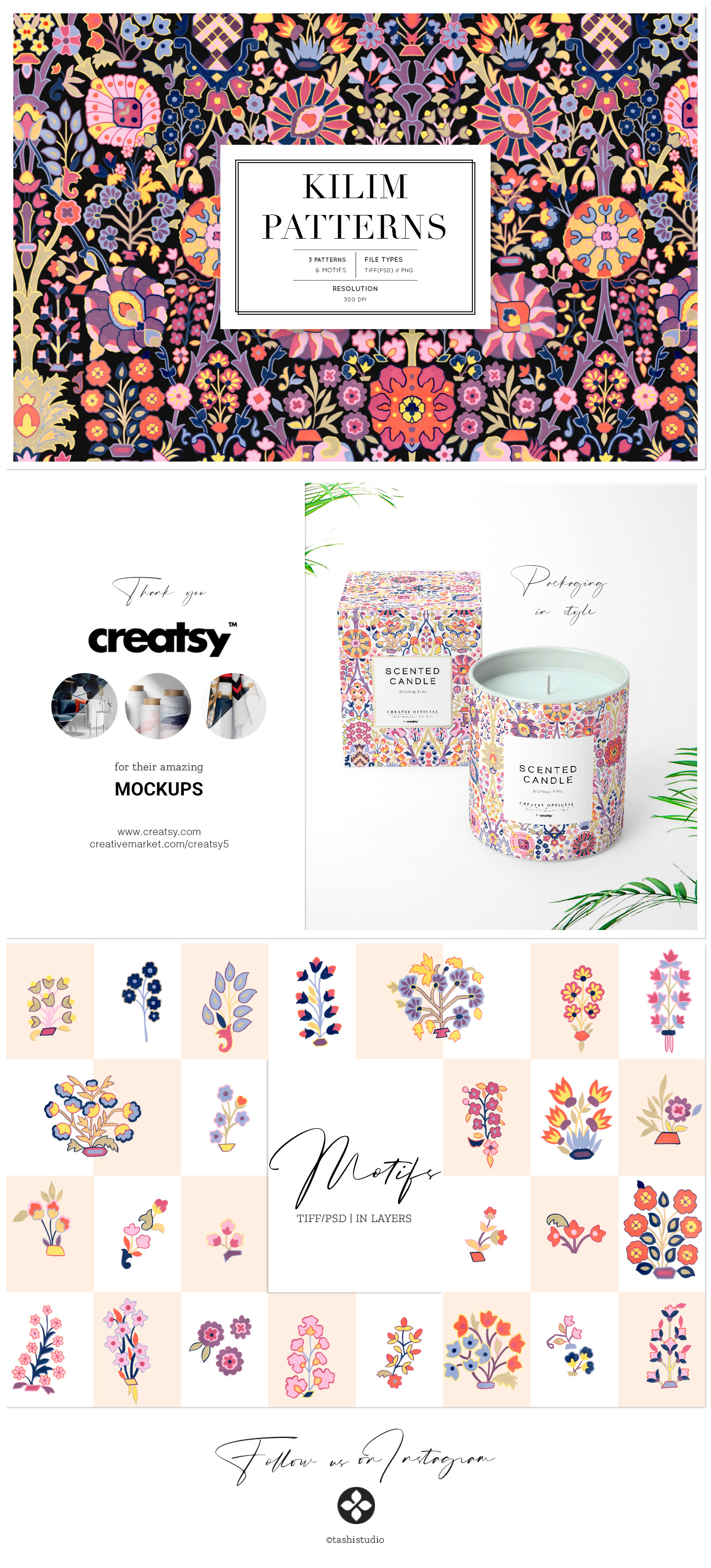 Kilim Print, 3 Pattern set & Motifs, a Pattern Graphic by Pink Linen