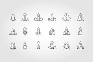 Rocket icons set. Space ship launch, an Outline Icon by PrastHF